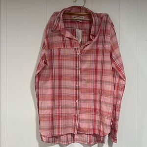 Montana Co Clothing women shirt pink plaid Cowboy western embroidered sz M